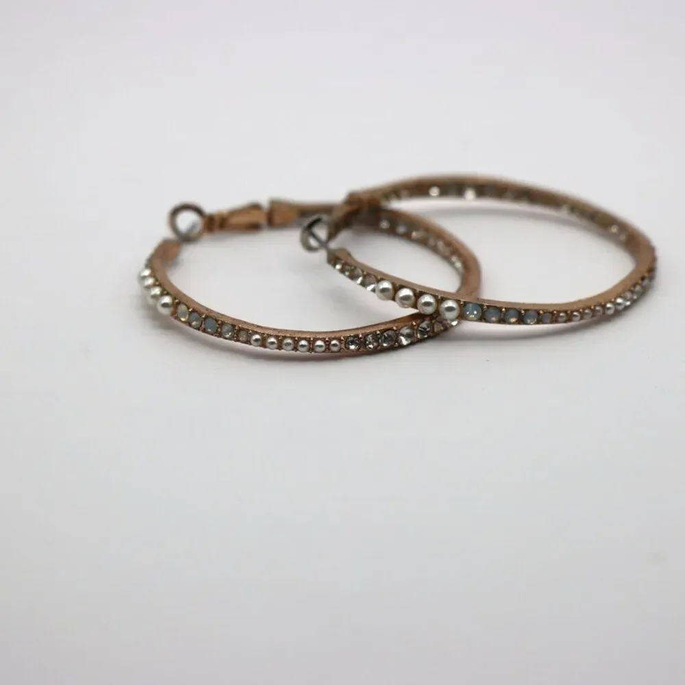Gold Jeweled Hoop Earrings with Faux Pearls & Rhinestones – Vintage Inspired Sta